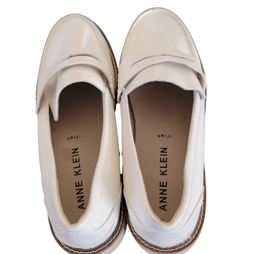 Anne Klein White Leather Penny Loafers Womens Size 10 Cushioned Sole Stylish Eve - Picture 4 of 7